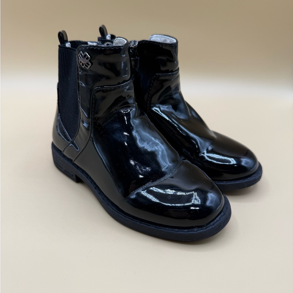 Mayoral Girls Black Patent Chelsea Boots Size 26 Zipper Dress Ankle Boot